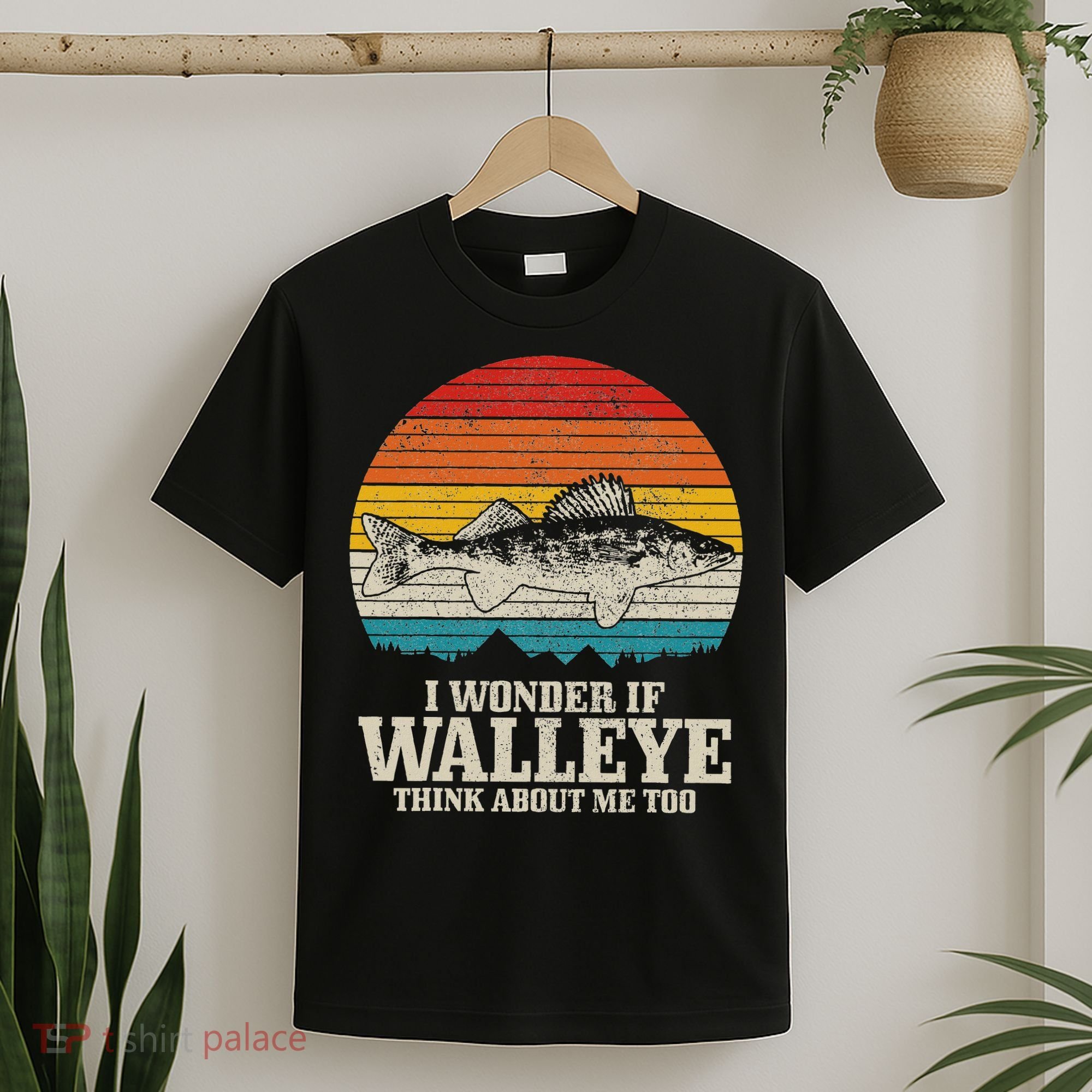 I Wonder If Walleye Think About Me Vintage Fishing Walleye T-Shirt