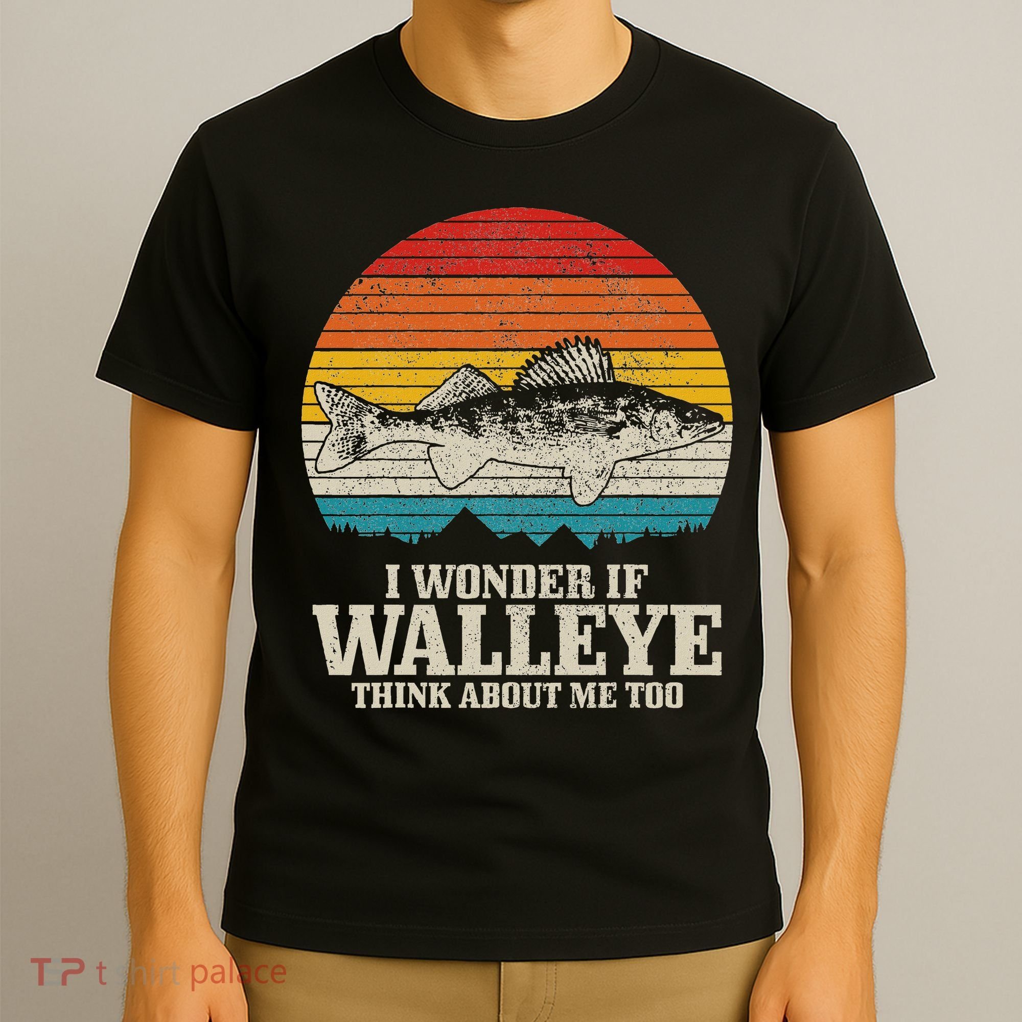 I Wonder If Walleye Think About Me Vintage Fishing Walleye T-Shirt