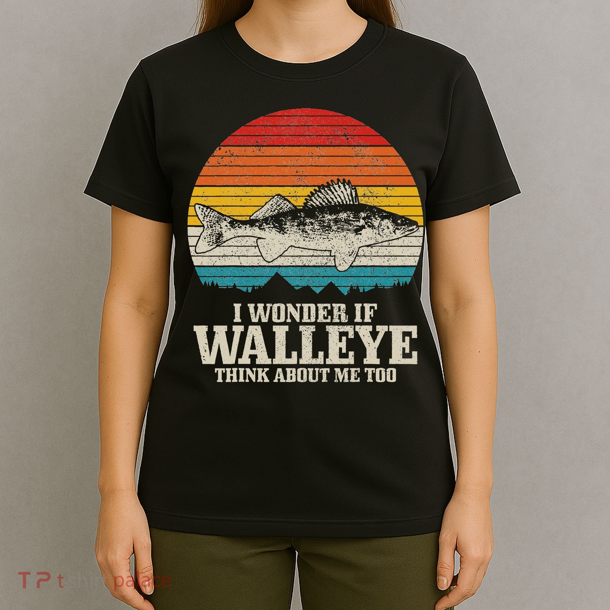 I Wonder If Walleye Think About Me Vintage Fishing Walleye T-Shirt