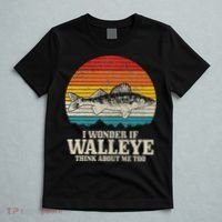 I Wonder If Walleye Think About Me Vintage Fishing Walleye T-Shirt thumb 5