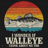 I Wonder If Walleye Think About Me Vintage Fishing Walleye T-Shirt thumb 7
