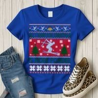 I Want Is More Powder Ski Lover Skiing Ugly Christmas Gift Women's T-Shirt thumb 3