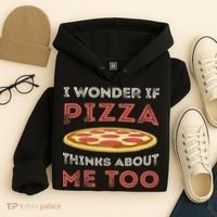 I Wonder If Pizza Thinks About Me Too Funny Dough Crust Hoodie thumb 4