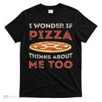 I Wonder If Pizza Thinks About Me Too Funny Dough Crust T-Shirt thumb 0