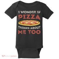 I Wonder If Pizza Thinks About Me Too Funny Dough Crust Baby Bodysuit thumb 0