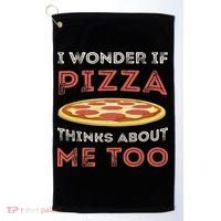 I Wonder If Pizza Thinks About Me Too Funny Dough Crust Golf Towel thumb 0