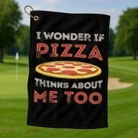 I Wonder If Pizza Thinks About Me Too Funny Dough Crust Golf Towel thumb 1