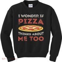 I Wonder If Pizza Thinks About Me Too Funny Dough Crust Kids Sweatshirt thumb 0