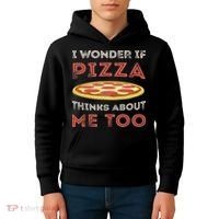 I Wonder If Pizza Thinks About Me Too Funny Dough Crust Kids Hoodie thumb 4