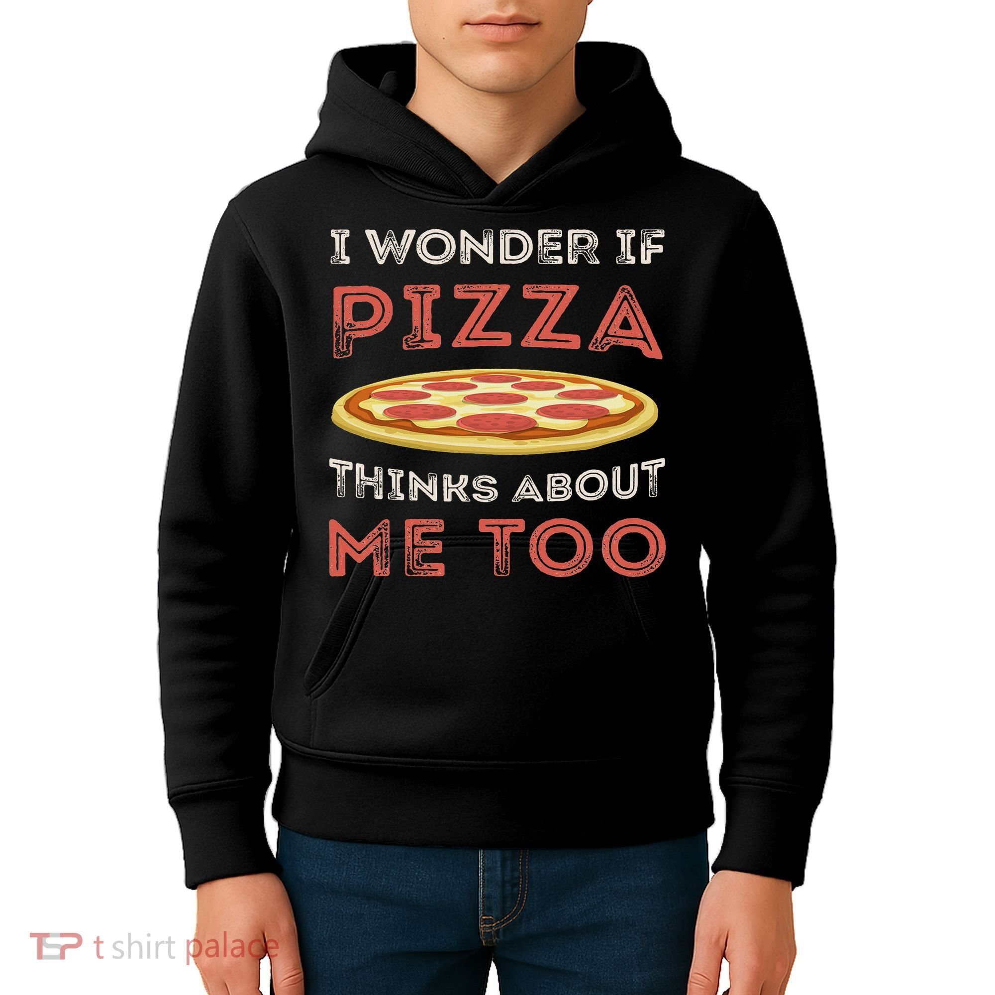 I Wonder If Pizza Thinks About Me Too Funny Dough Crust Kids Hoodie