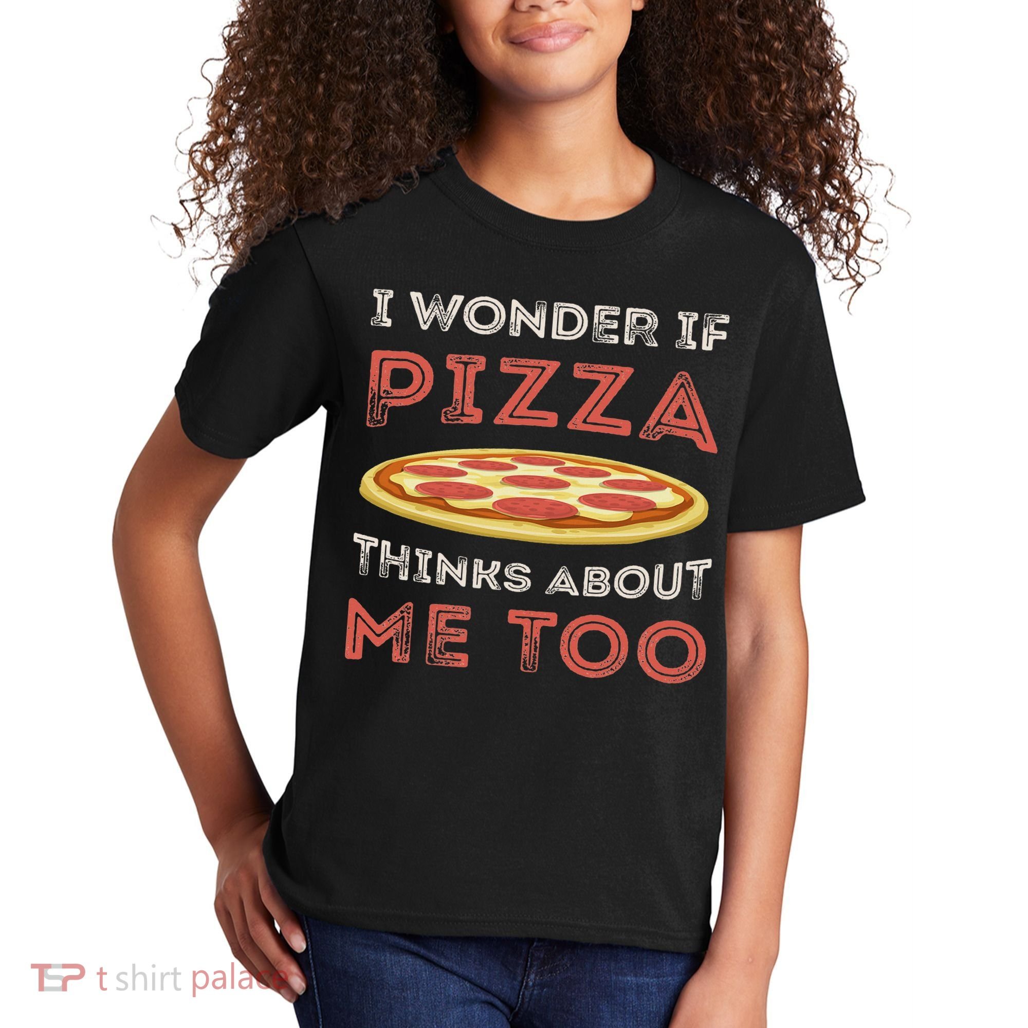 I Wonder If Pizza Thinks About Me Too Funny Dough Crust Kids T-Shirt