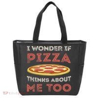 I Wonder If Pizza Thinks About Me Too Funny Dough Crust Tote Bag thumb 0