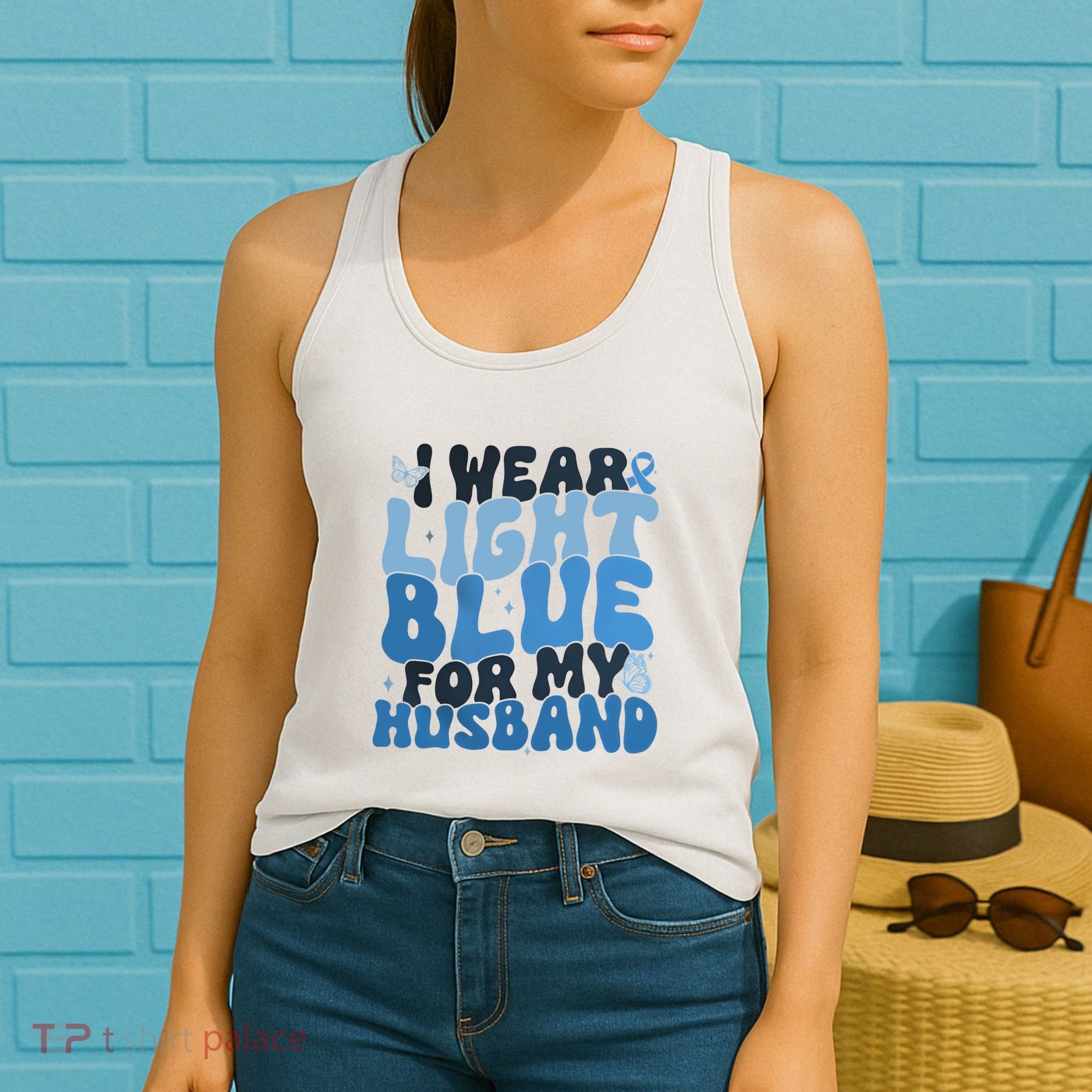 I Wear Light Blue For My Husband Prostate Cancer Women's Tank Top