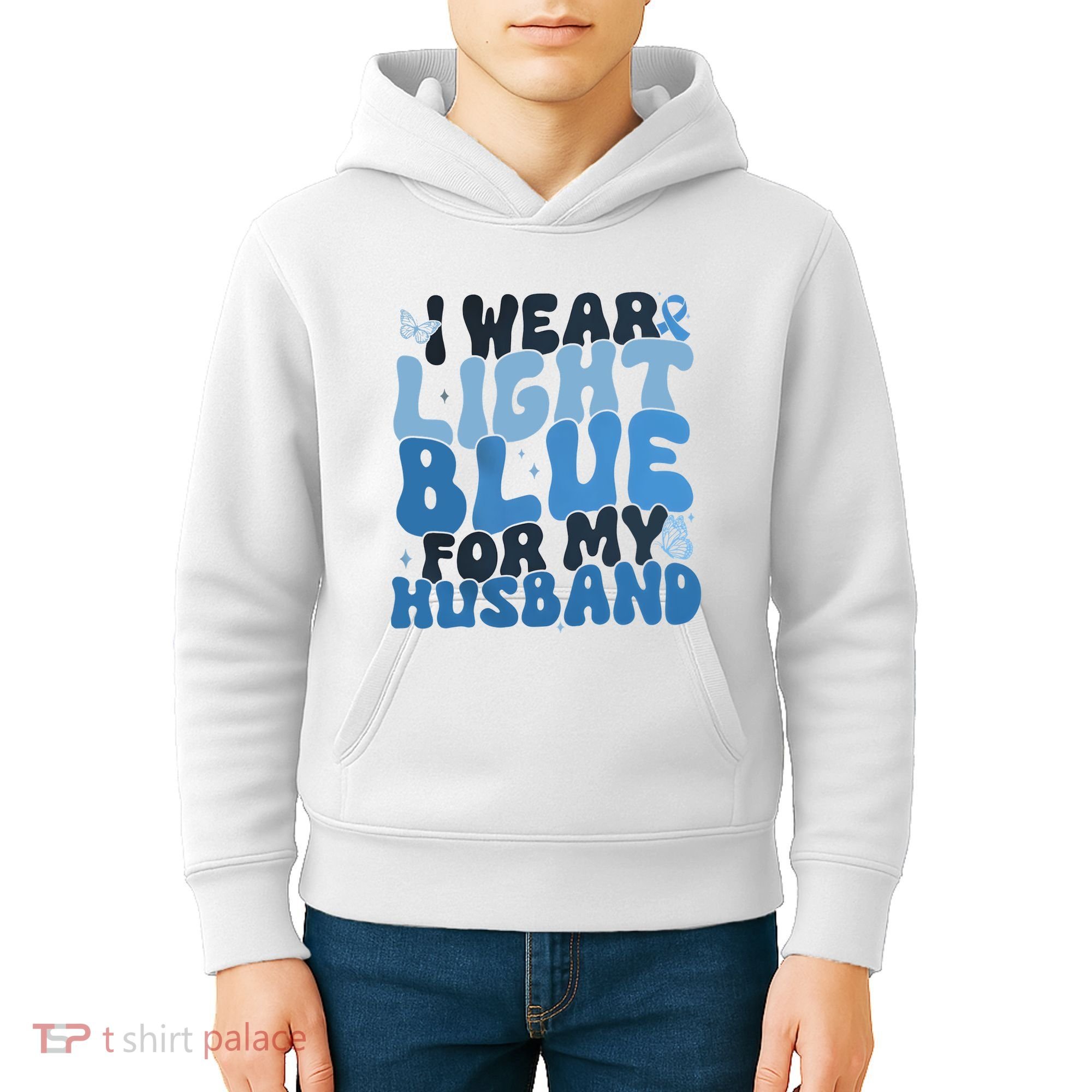 I Wear Light Blue For My Husband Prostate Cancer Kids Hoodie
