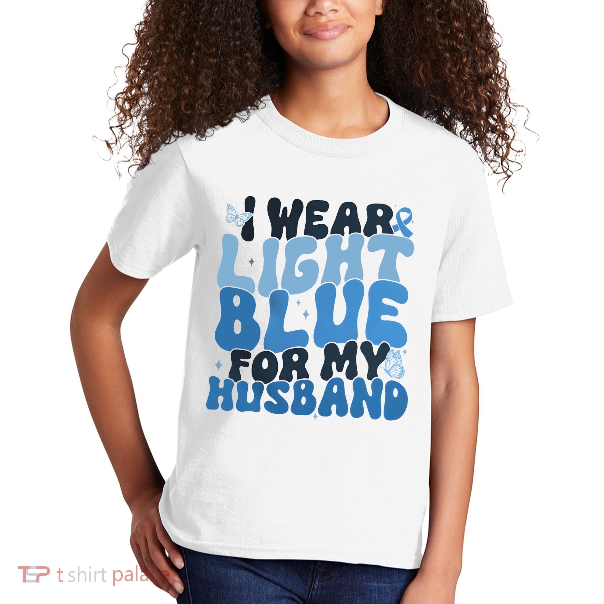 I Wear Light Blue For My Husband Prostate Cancer Kids T-Shirt