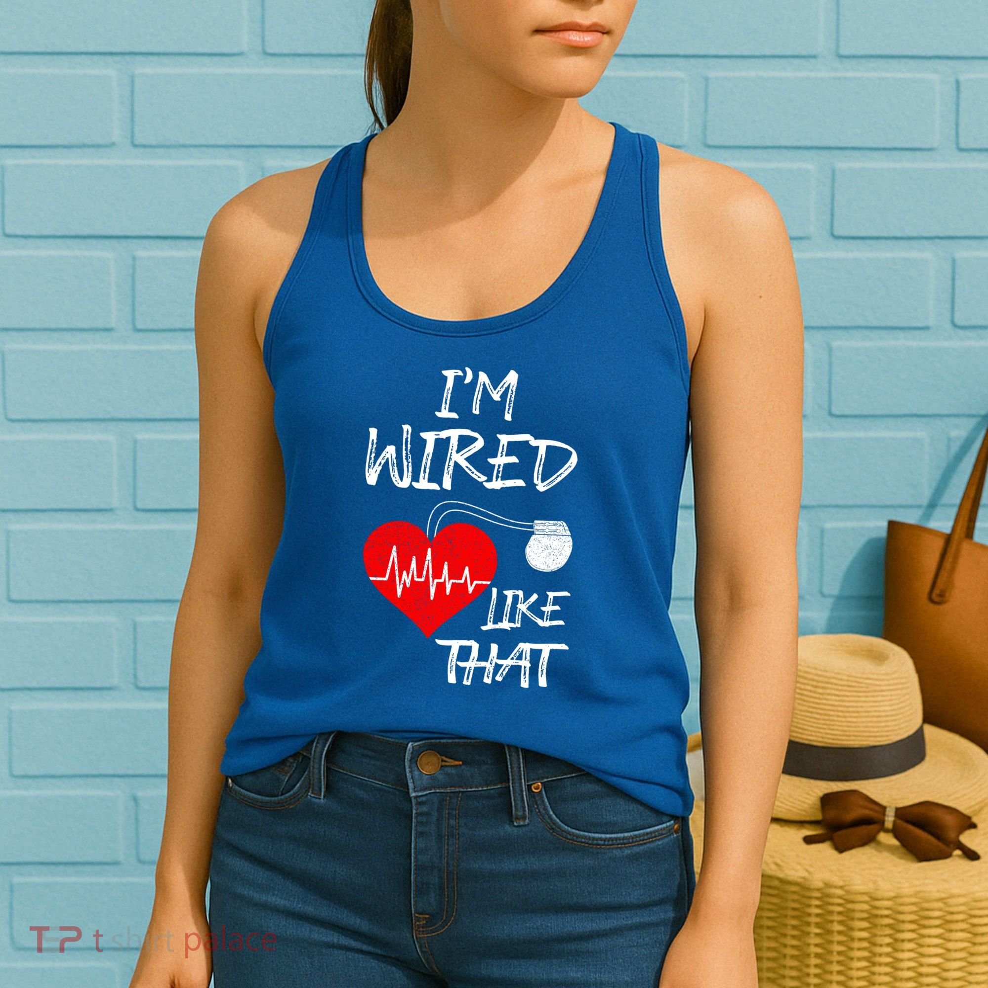 I'm Wired Like That Pacemaker Joke Heart Disease Awareness Funny Gift Women's Tank Top