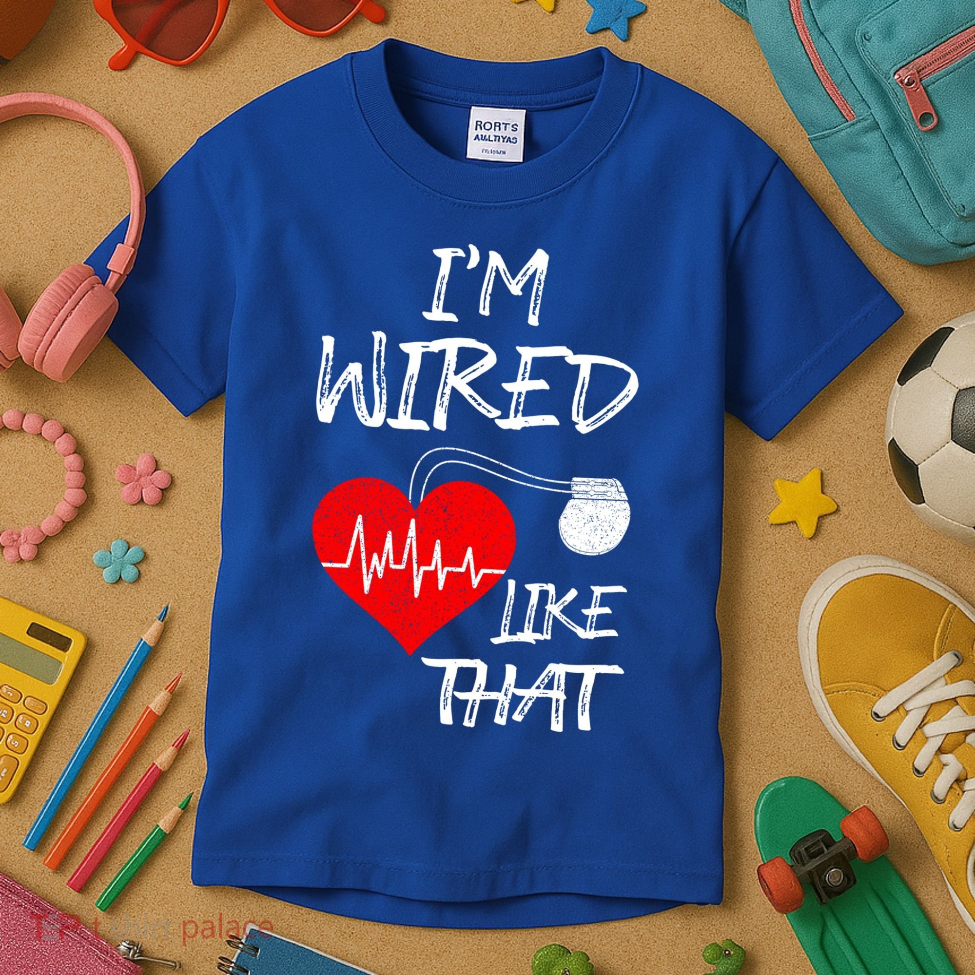 I'm Wired Like That Pacemaker Joke Heart Disease Awareness Funny Gift Kids T-Shirt