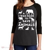 I Was Made To Save Animals Animal Rescue Protection Women's Tri-Blend 3/4-Sleeve Raglan Shirt thumb 2