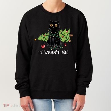 It Wasnt Me Christmas Tree Funny Cat Women's Sweatshirt