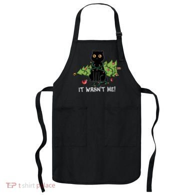 It Wasnt Me Christmas Tree Funny Cat Apron