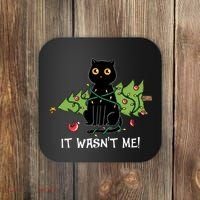 It Wasnt Me Christmas Tree Funny Cat Coaster thumb 0