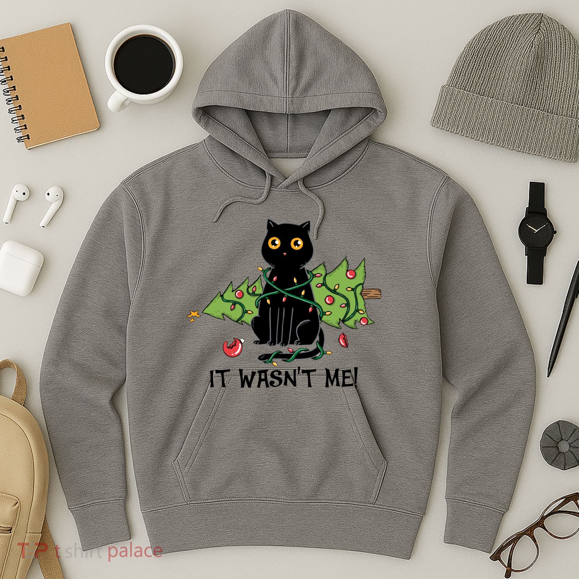 It Wasnt Me Christmas Tree Funny Cat Hoodie