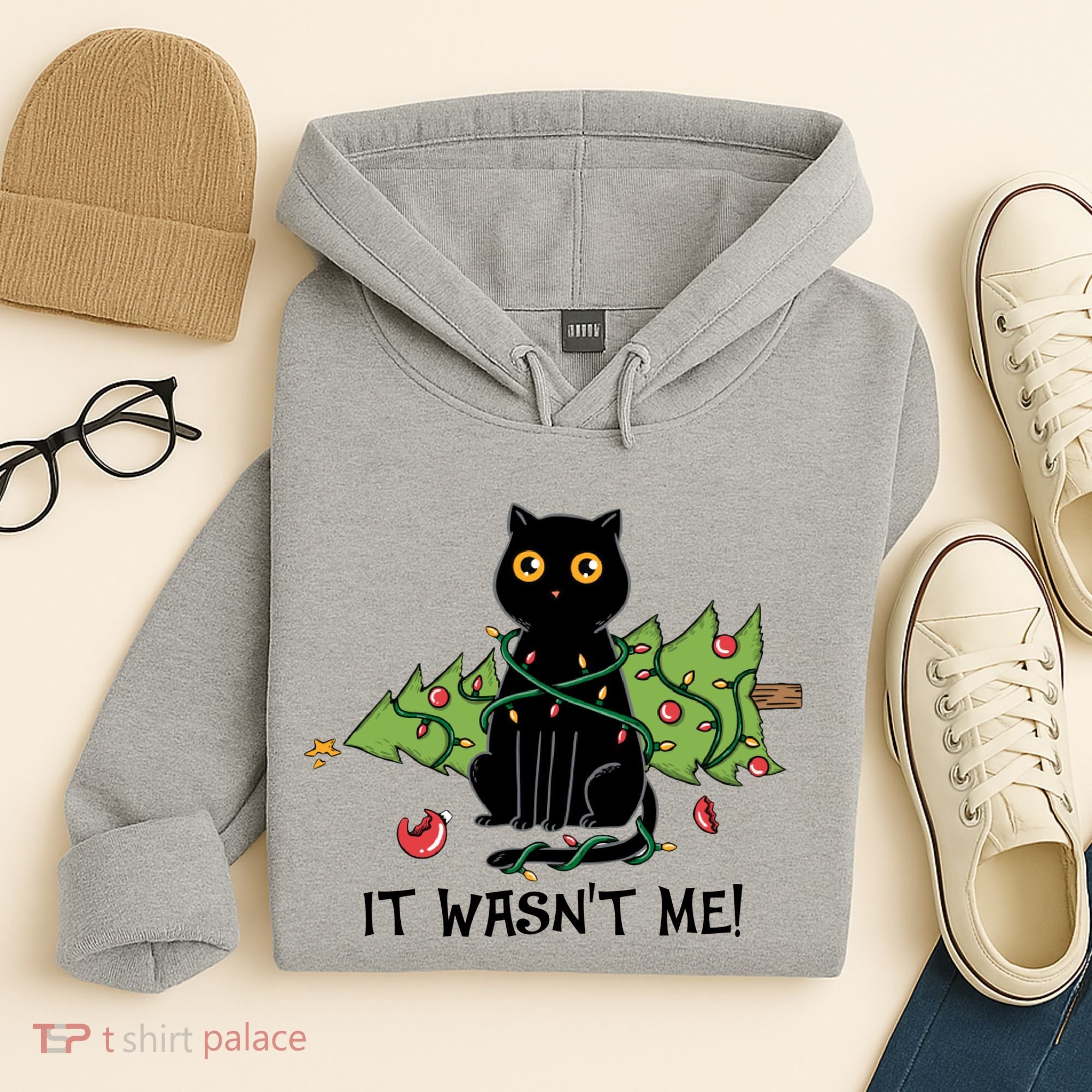 It Wasnt Me Christmas Tree Funny Cat Hoodie