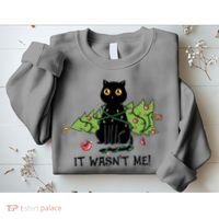 It Wasnt Me Christmas Tree Funny Cat Sweatshirt thumb 2