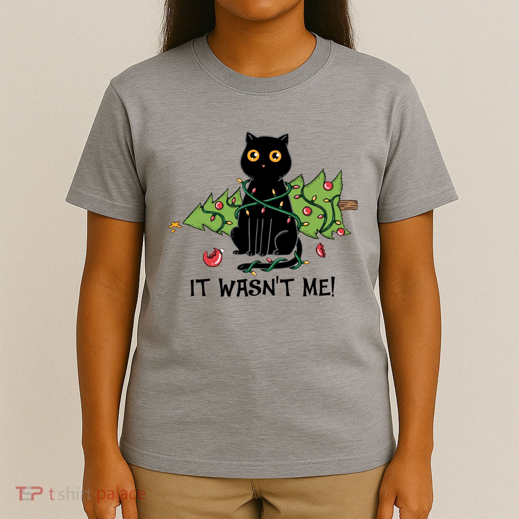 It Wasnt Me Christmas Tree Funny Cat T-Shirt
