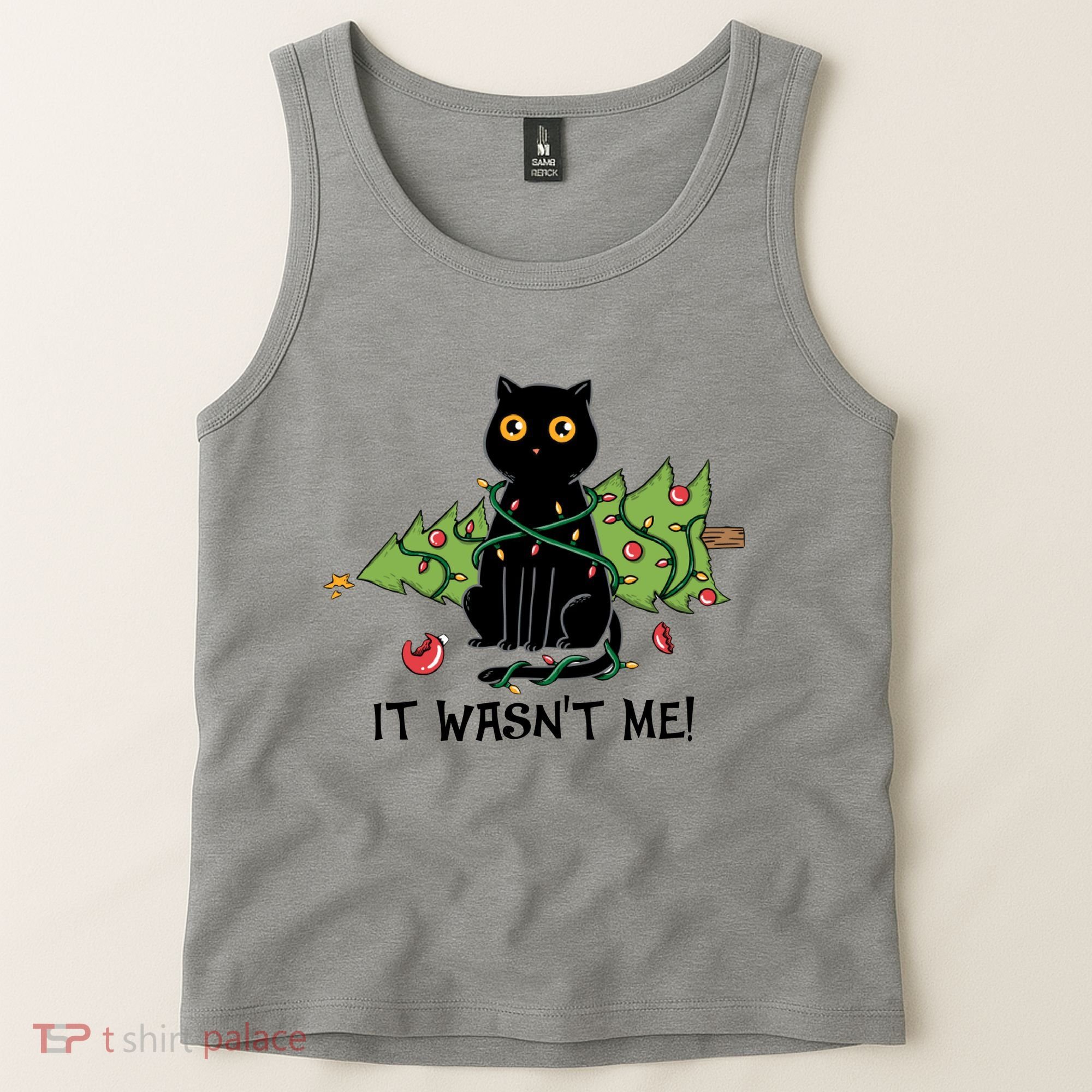 It Wasnt Me Christmas Tree Funny Cat Tank Top