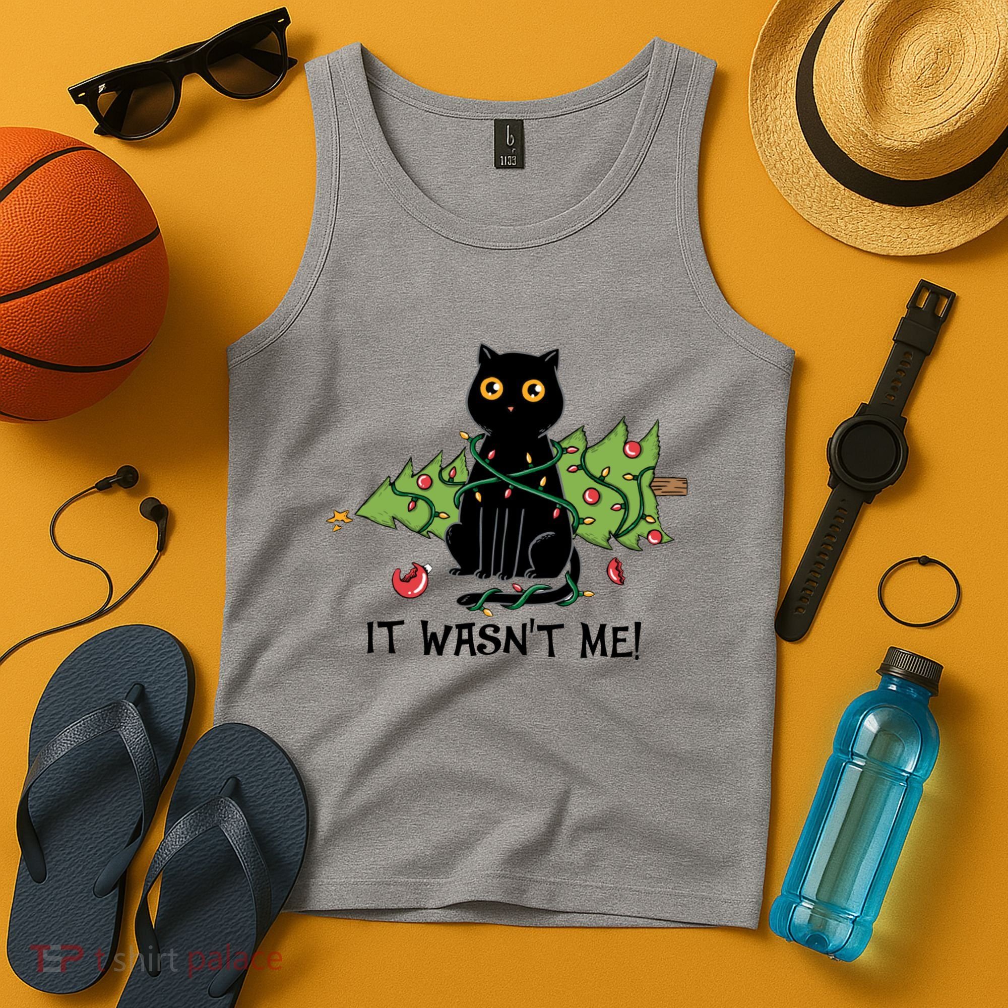 It Wasnt Me Christmas Tree Funny Cat Tank Top
