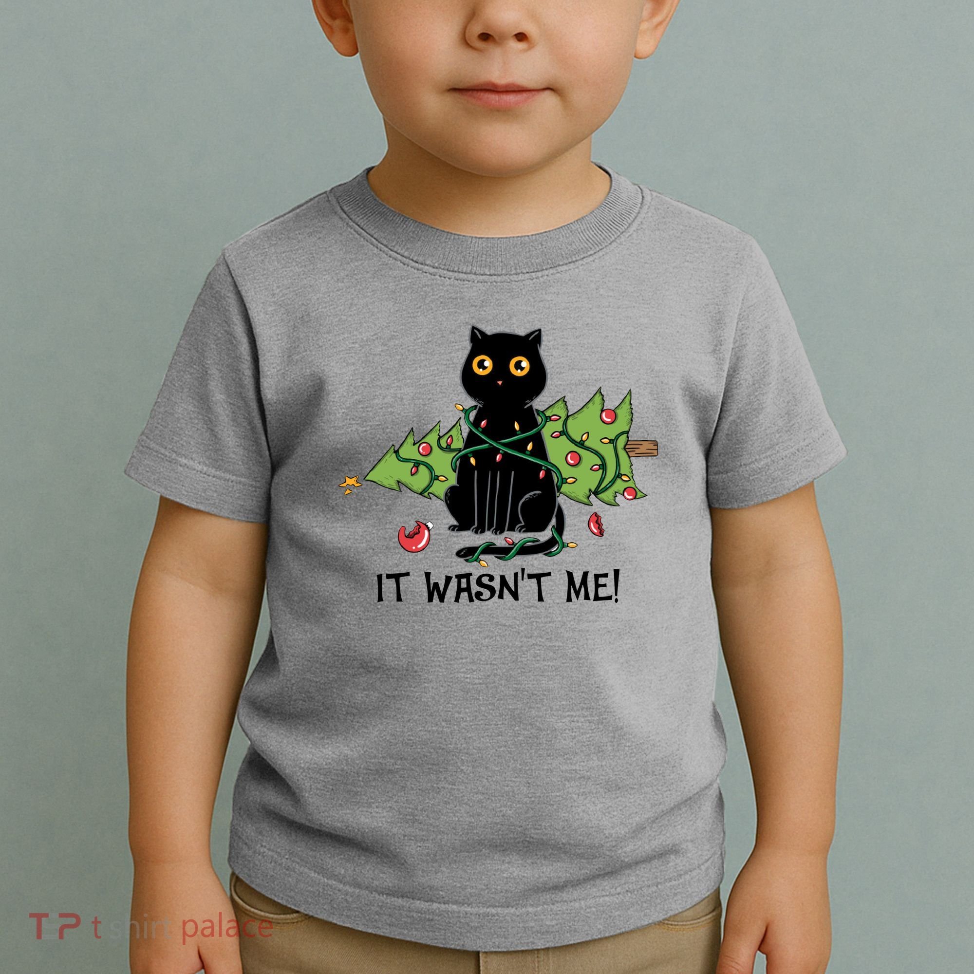 It Wasnt Me Christmas Tree Funny Cat Toddler T-Shirt