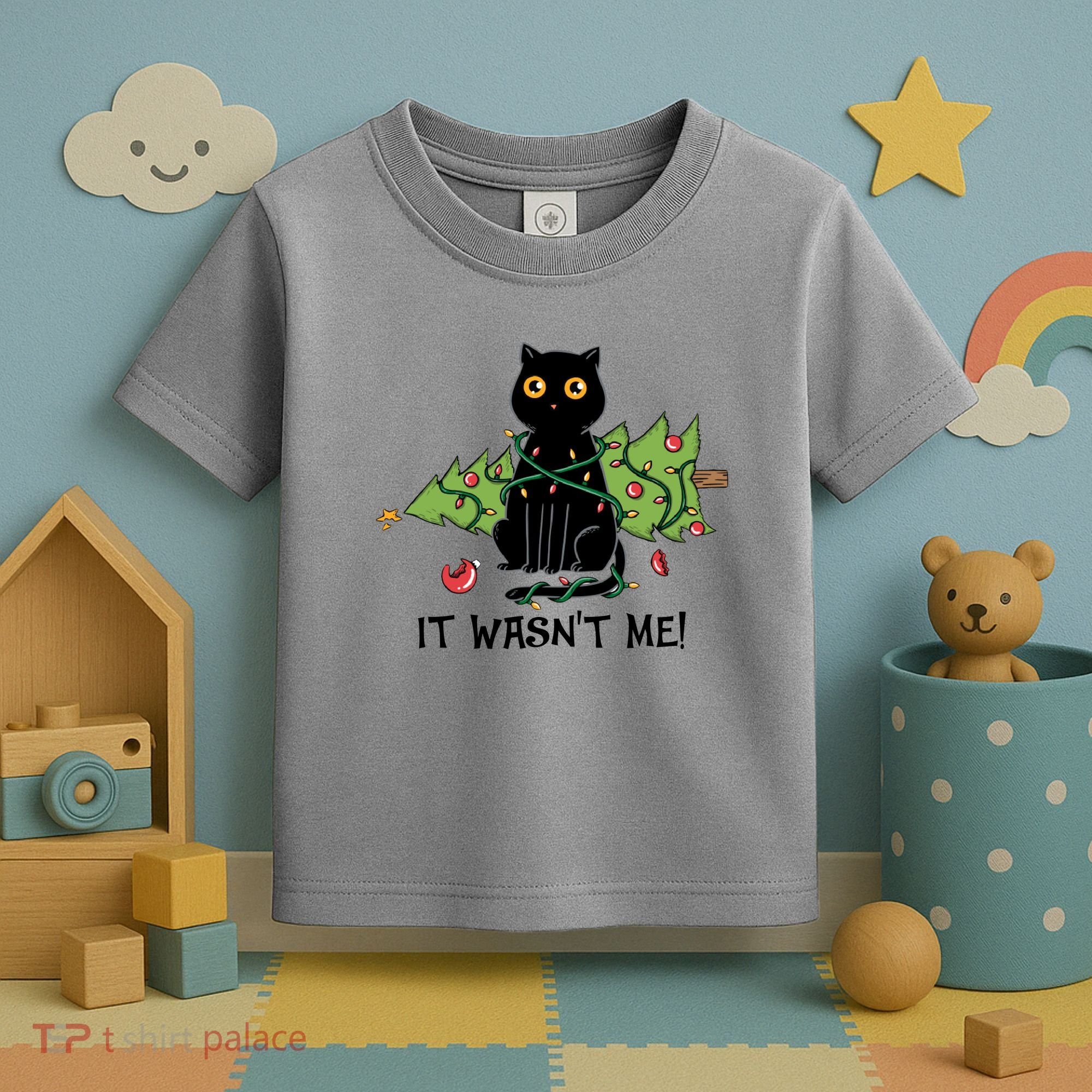 It Wasnt Me Christmas Tree Funny Cat Toddler T-Shirt