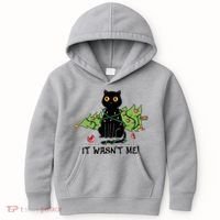 It Wasnt Me Christmas Tree Funny Cat Kids Hoodie thumb 0