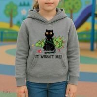 It Wasnt Me Christmas Tree Funny Cat Kids Hoodie thumb 3