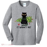 It Wasnt Me Christmas Tree Funny Cat Kids Long Sleeve Shirt thumb 0