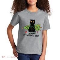 It Wasnt Me Christmas Tree Funny Cat Kids T-Shirt thumb 2