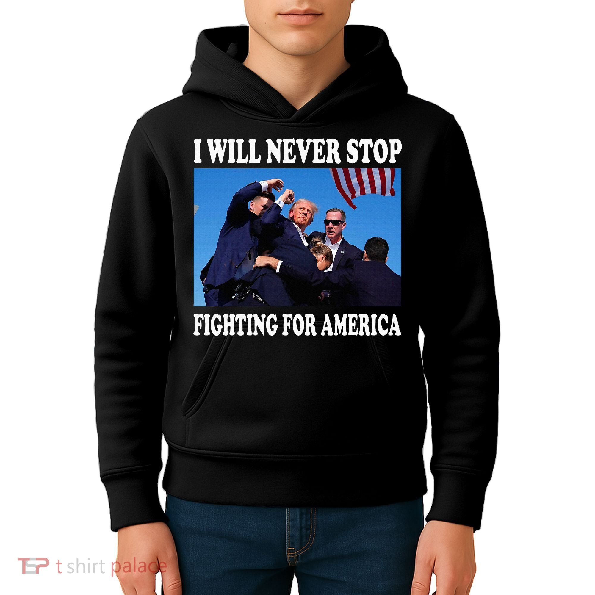 I Will Never Stop Fighting For America Kids Hoodie