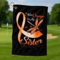 I Wear Orange For My Sister Ms Dragonfly Multiple Sclerosis Golf Towel thumb 1