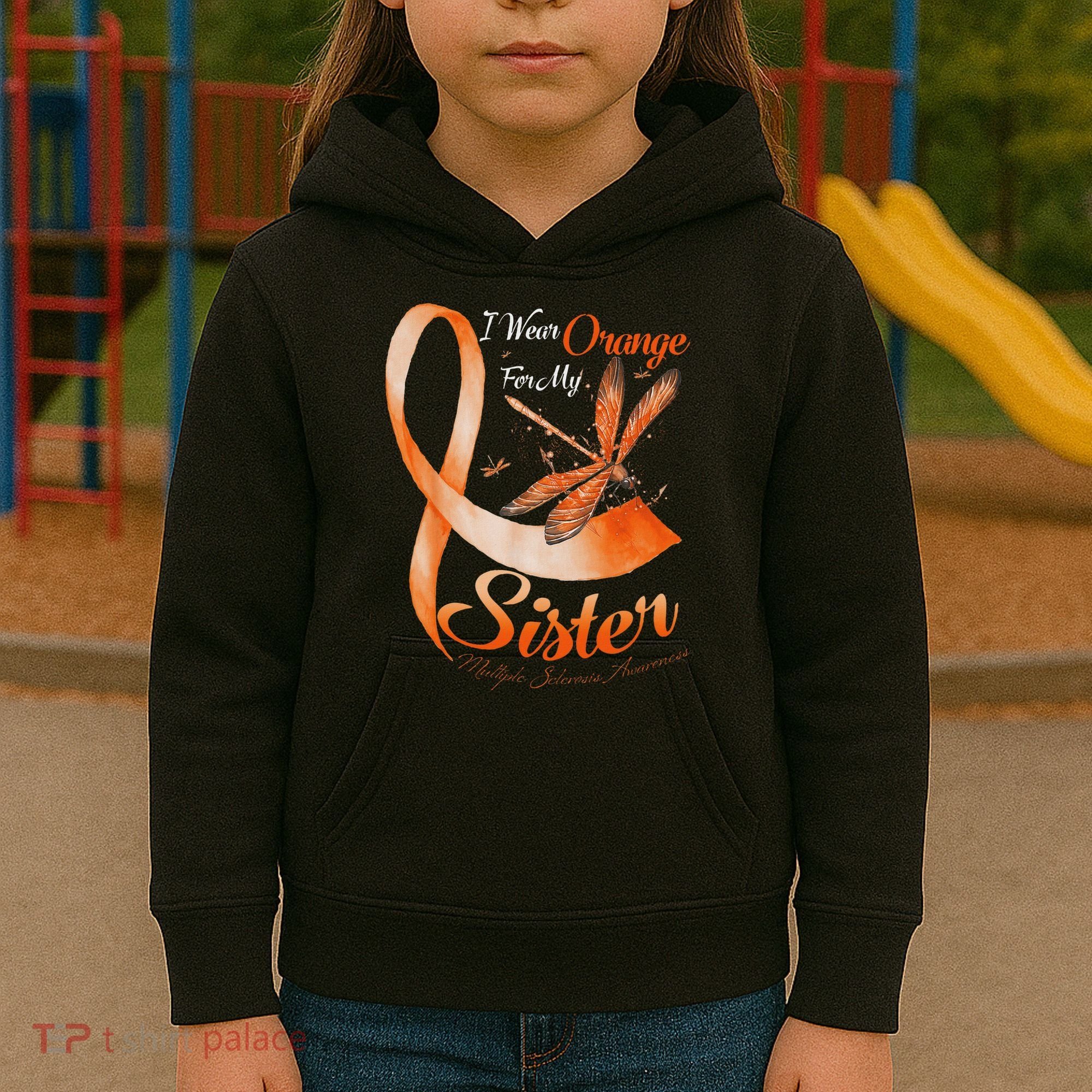 I Wear Orange For My Sister Ms Dragonfly Multiple Sclerosis Kids Hoodie