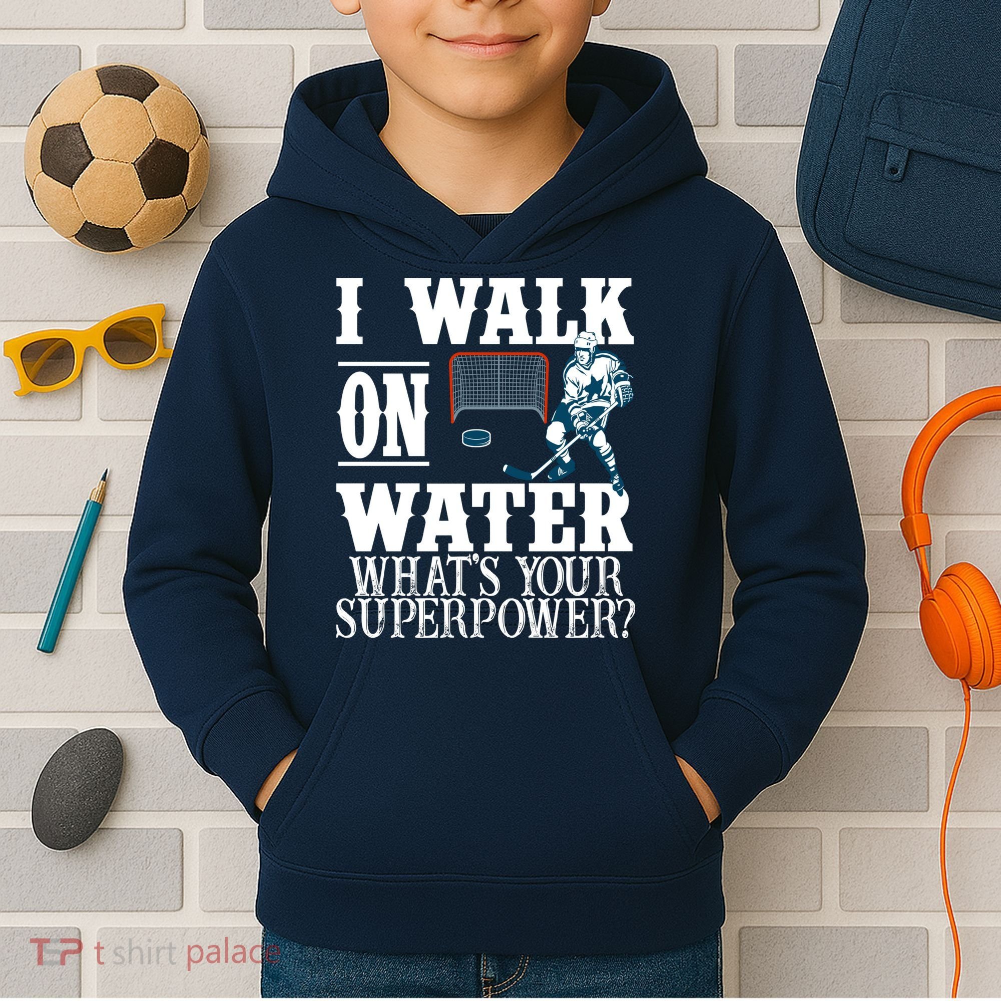 I Walk On Water What's Your Superpower? Hockey Kids Hoodie