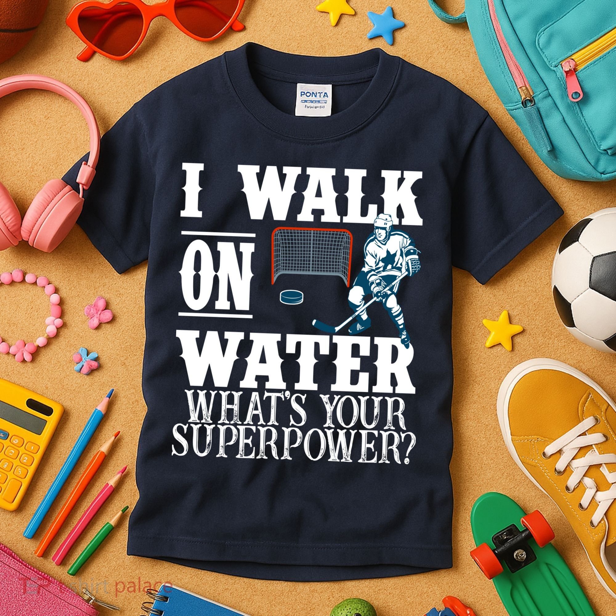 I Walk On Water What's Your Superpower? Hockey Kids T-Shirt
