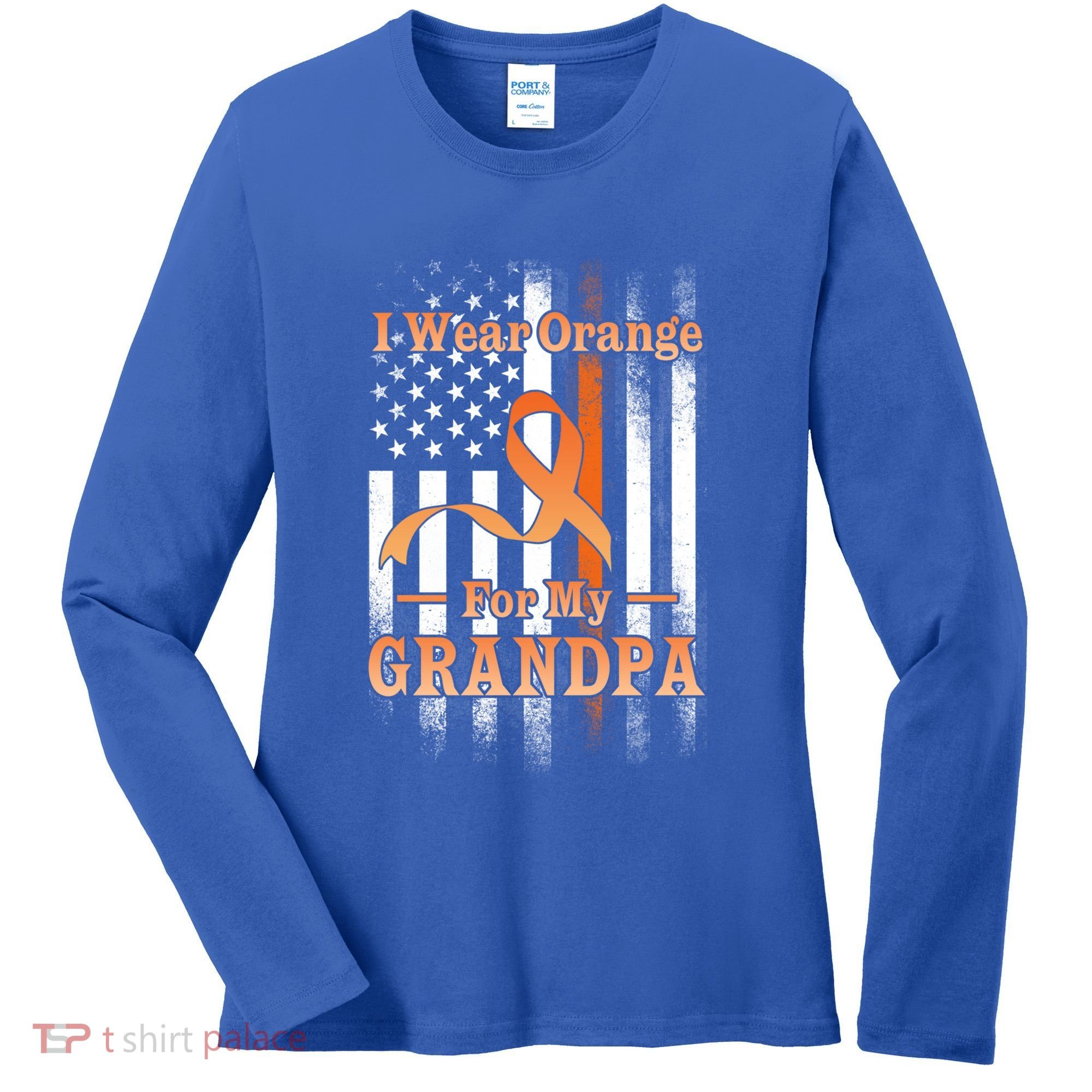 I Wear Orange Grandpa Multiple Sclerosis Ms Flag Funny Gift Women's Long Sleeve Shirt
