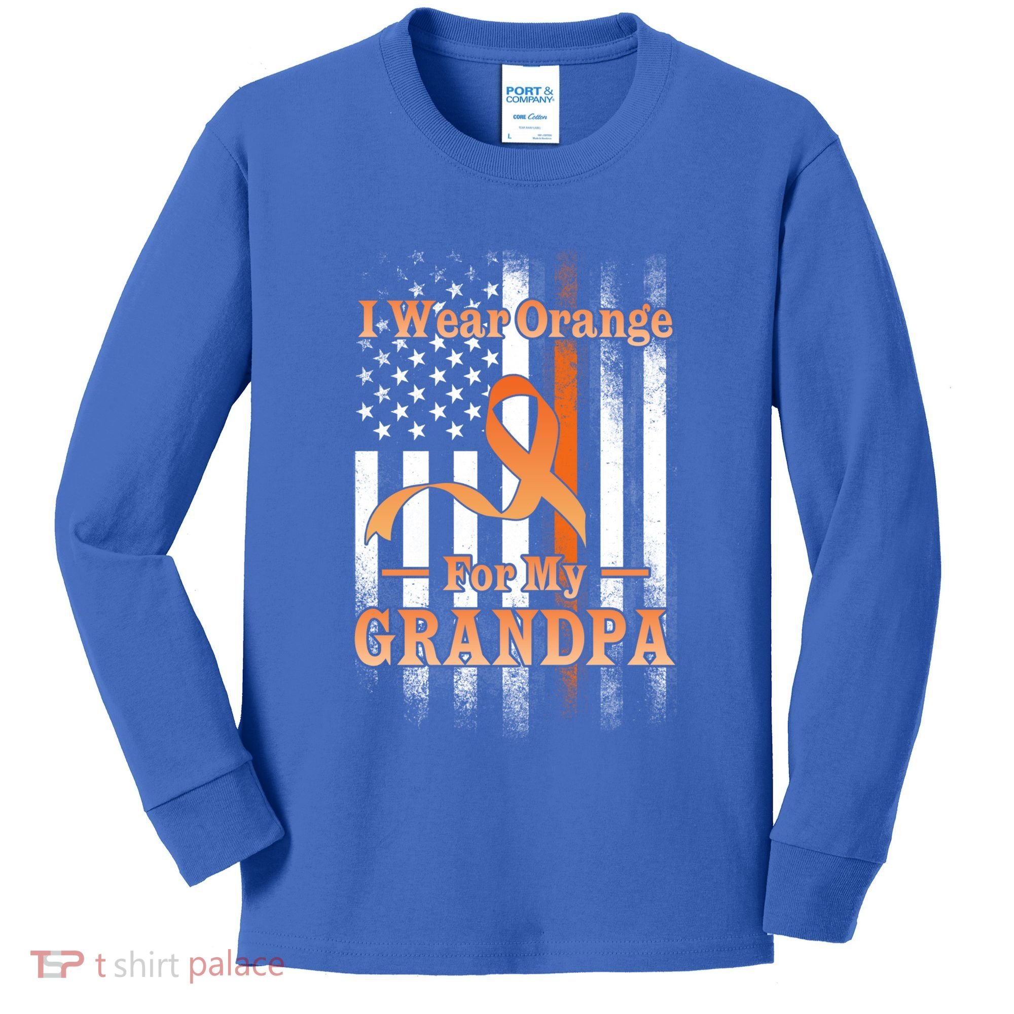 I Wear Orange Grandpa Multiple Sclerosis Ms Flag Funny Gift Kids Long Sleeve Shirt