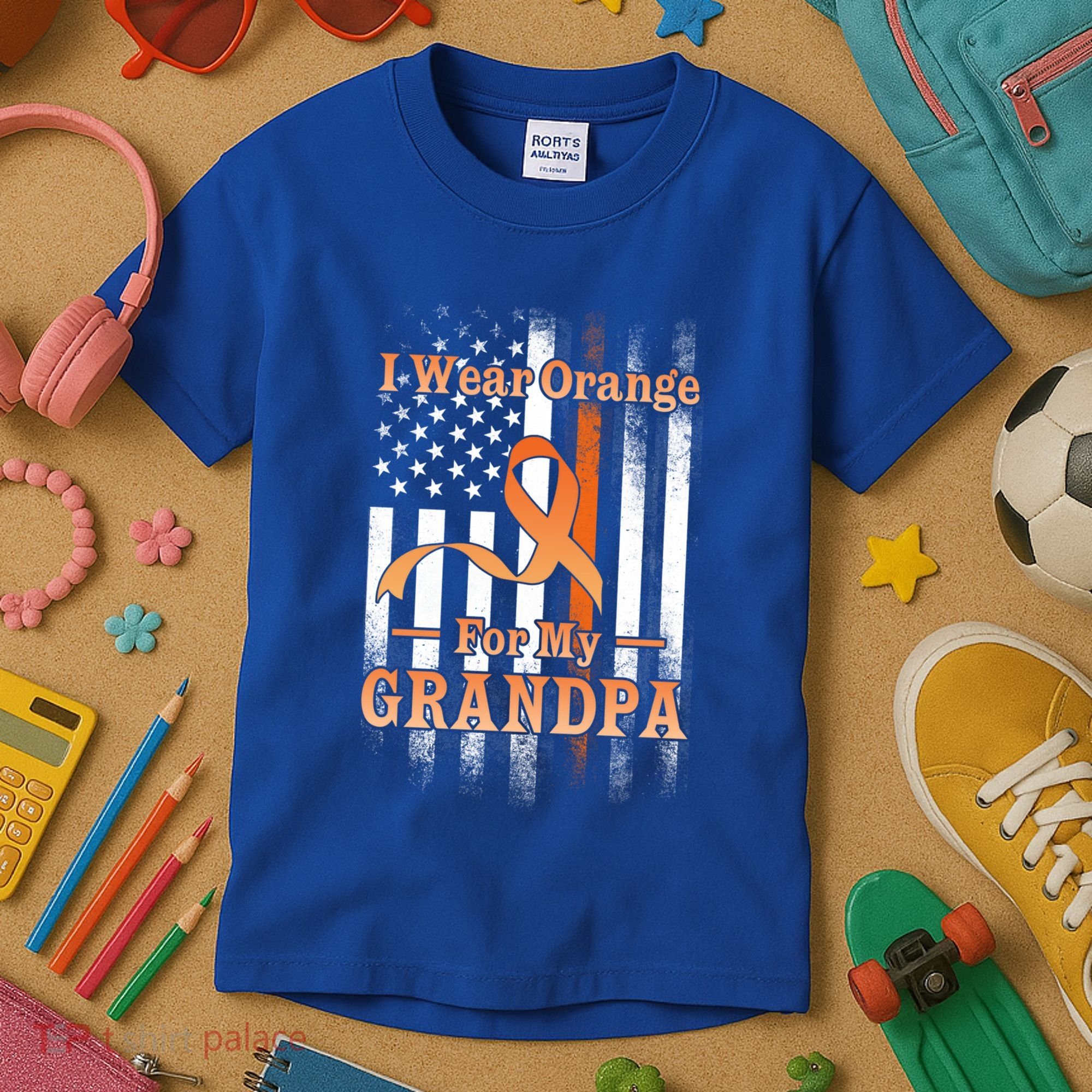I Wear Orange Grandpa Multiple Sclerosis Ms Flag Funny Gift Kids T-Shirt