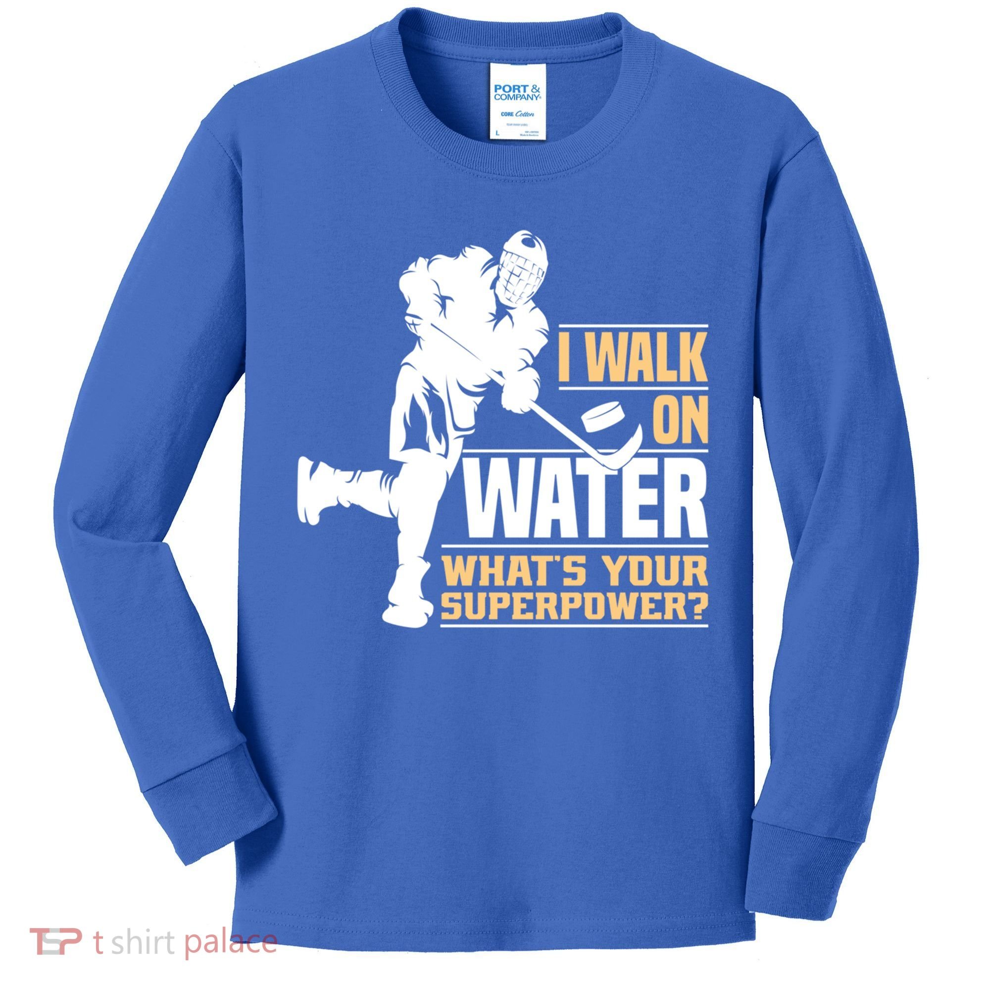 I Walk On Water Funny Ice Hockey Gift Kids Long Sleeve Shirt