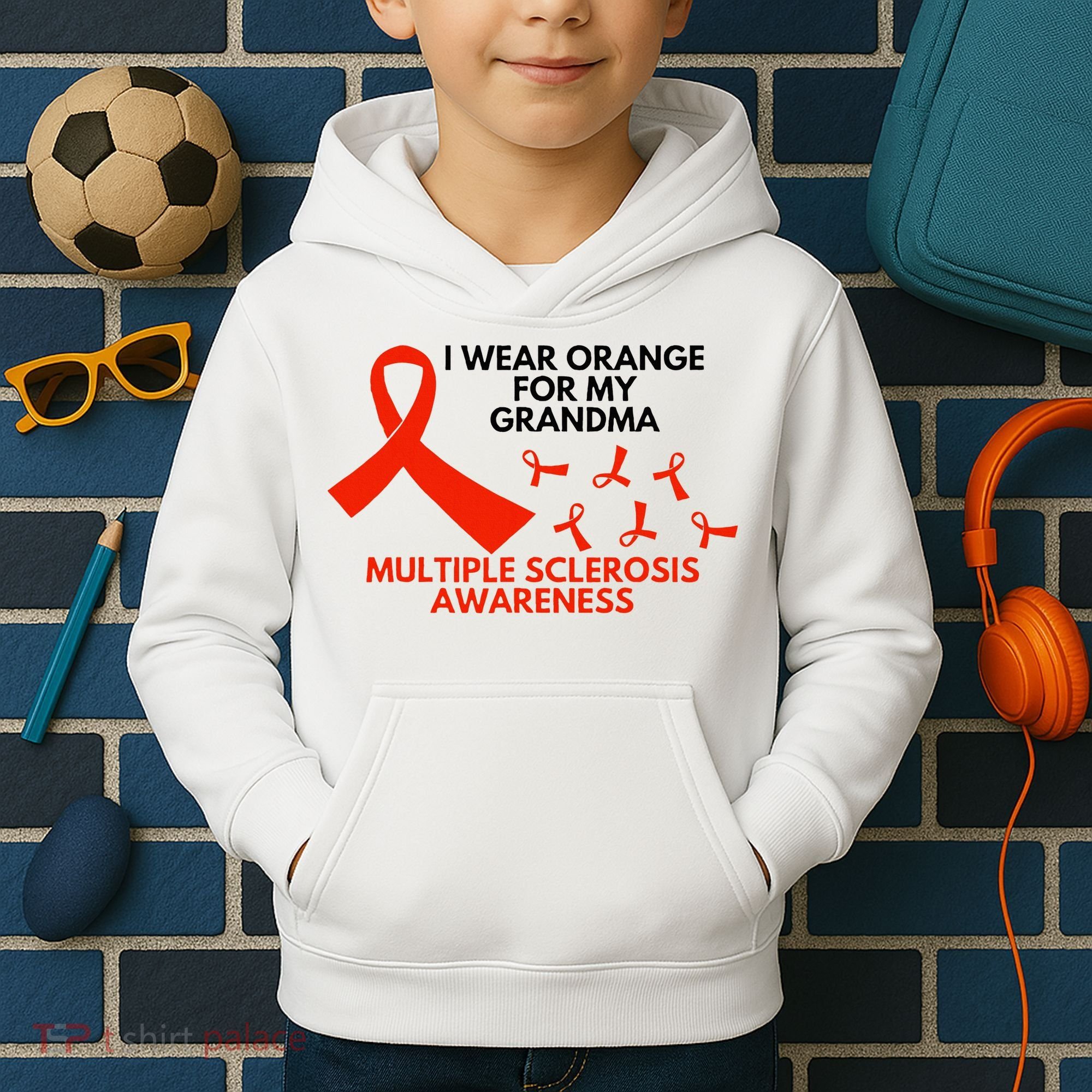 I Wear Orange For My Grandma Multiple Sclerosis Ms Awareness Kids Hoodie