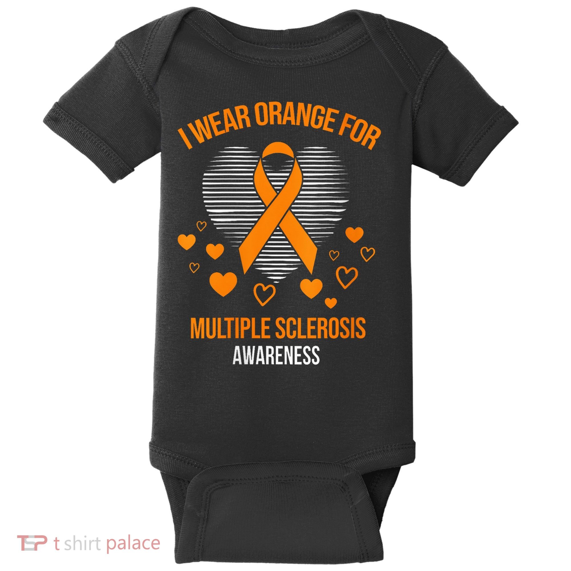 I Wear Orange Ribbon Heart Cool Multiple Sclerosis Awareness Baby Bodysuit