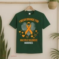 I Wear Orange Ribbon Heart Cool Multiple Sclerosis Awareness T-Shirt thumb 2