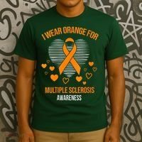 I Wear Orange Ribbon Heart Cool Multiple Sclerosis Awareness T-Shirt thumb 3